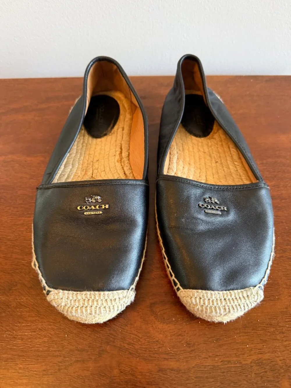 Coach Rhodelle Black Leather Espadrille Sandals Women's Size 10